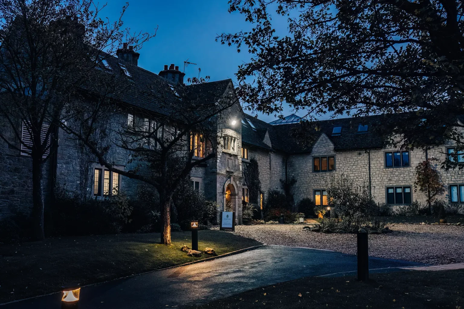 The Pear Tree Purton wedding venue at night