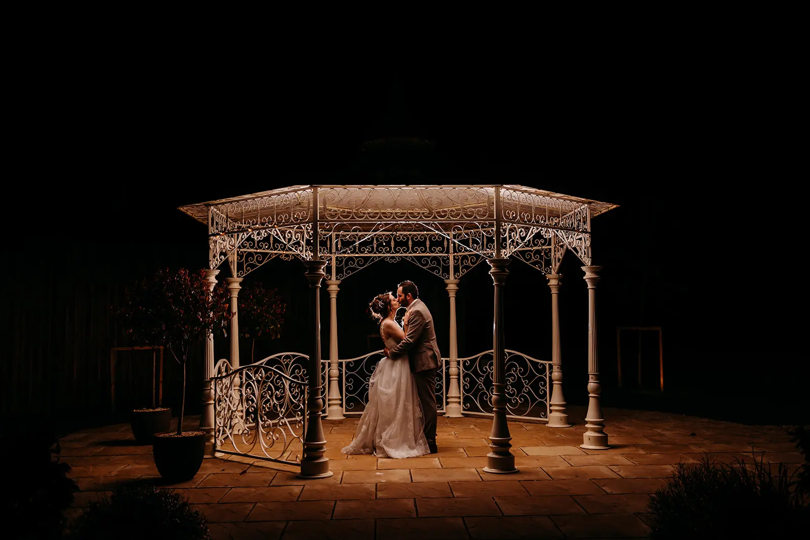 The Pear Tree couple nightime garden pavilion